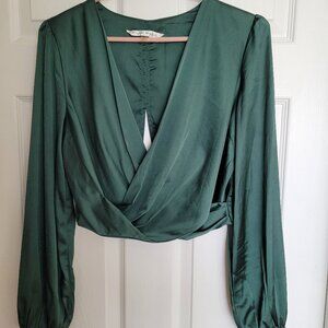 Chic Forest Green Wrap Blouse
